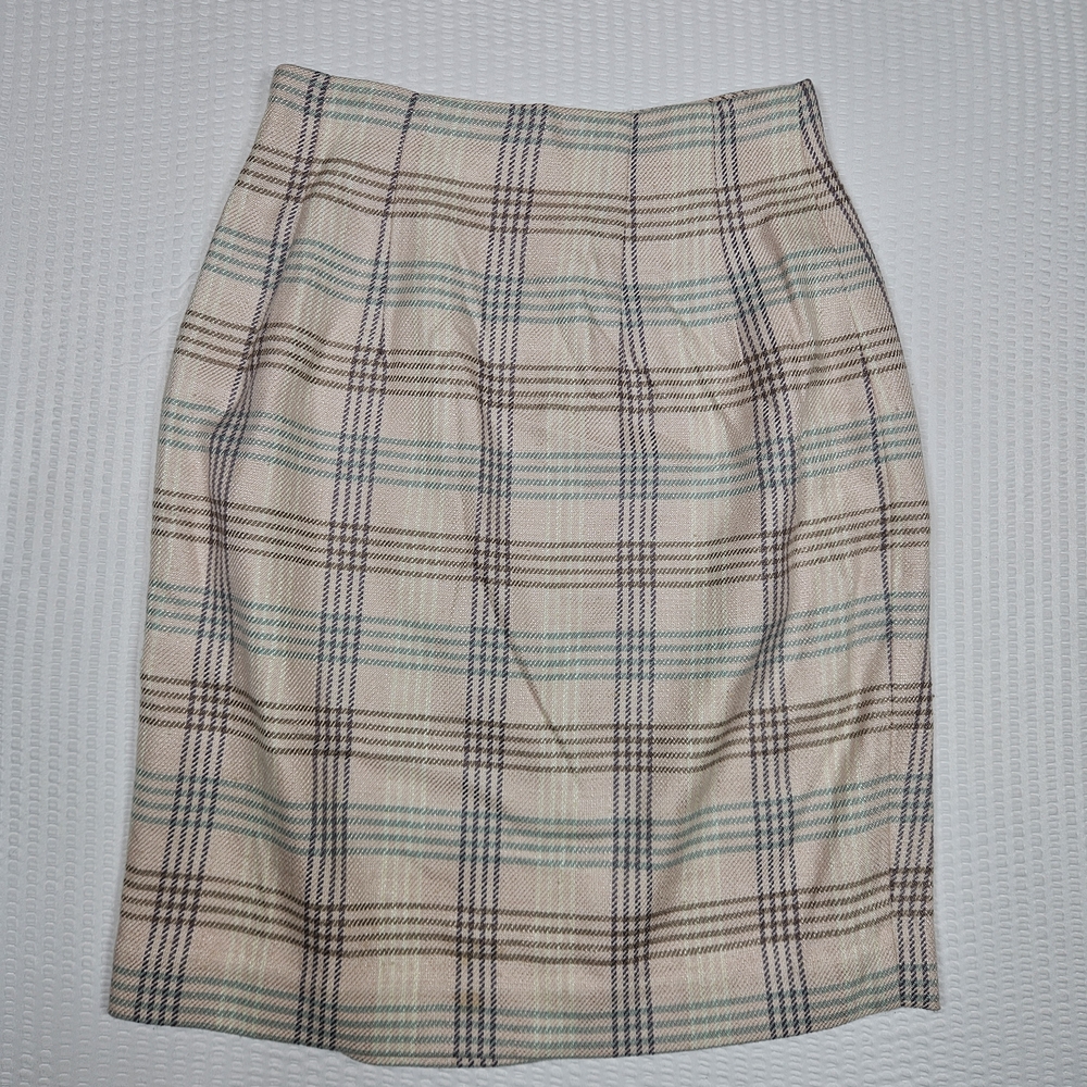 Vintage Barami Plaid Skirt Size 0 Made in USA Wool Silk 90s Classic